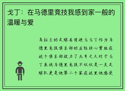 戈丁：在马德里竞技我感到家一般的温暖与爱